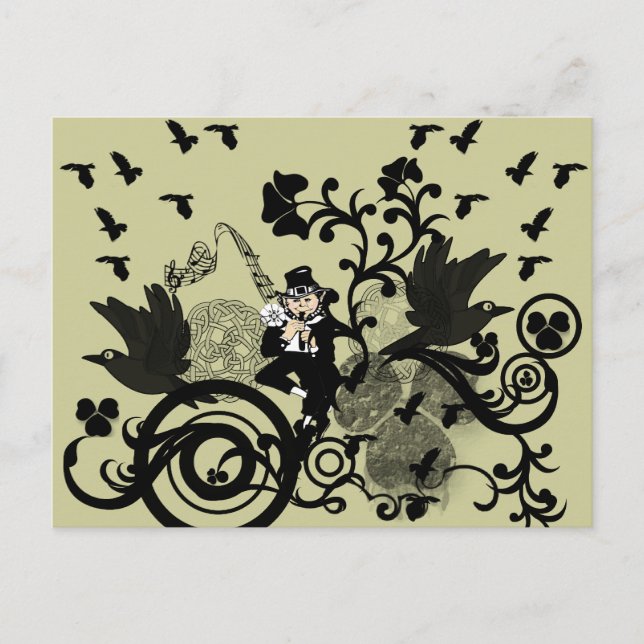 Carte Postale Leprechaun en noir (Devant)