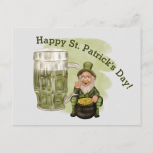 Carte Postale Leprechaun et Green Beer St. Patrick's Day