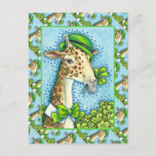 CARTE POSTALE LEPRECHAUN GIRAFFE, COLORÉ ST. JOUR DE PATRICK