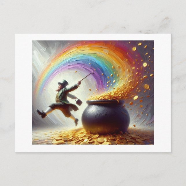 Carte Postale Leprechaun Golden Rainbow, (Devant)