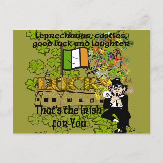 Carte Postale Leprechauns, châteaux, chance et rire (Devant)