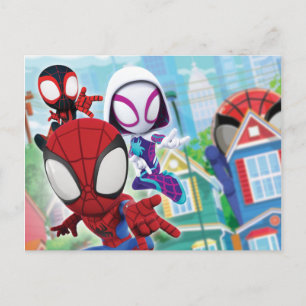 Carte Postale L'équipe Spidey se balançant à travers la ville