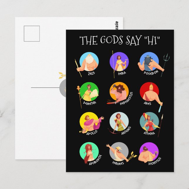 Carte Postale Les 12 dieux Olympiens de la mythologie grecque (Devant / Derrière)