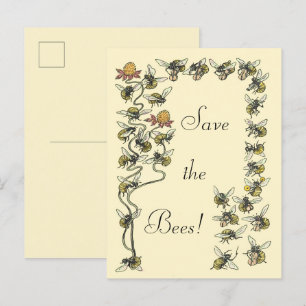 Carte Postale Les abeilles vintages jouer de la musique Sauvez l