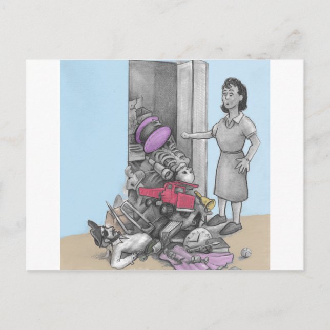 Carte Postale Les affaires de la femme tombent du placard (Devant)