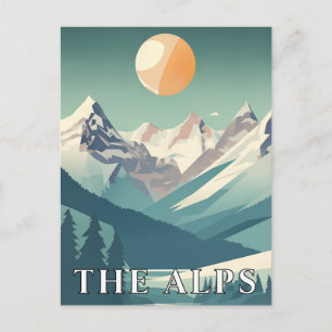 Carte Postale Les Alpes Rétro Géométrique Montagne de Ski Europé