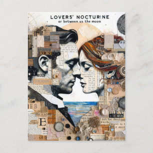 Carte Postale Les amoureux entre nous et la lune Collage Média m