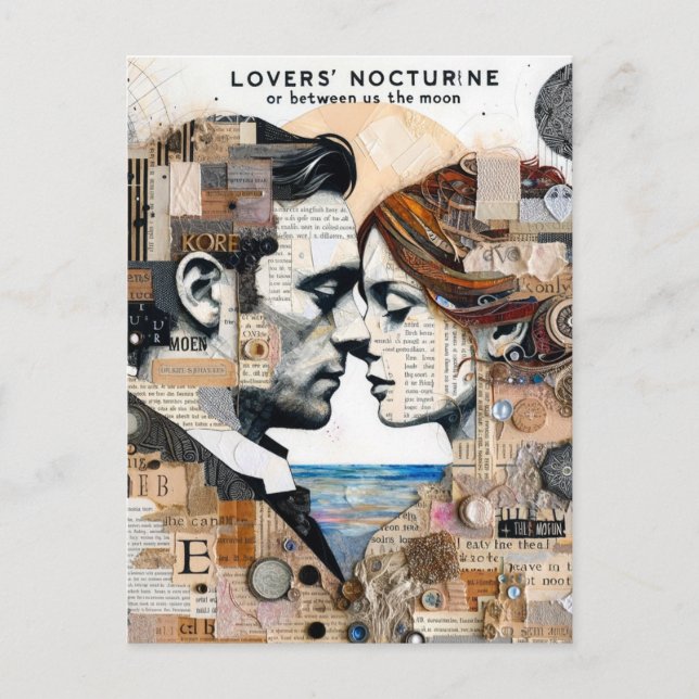 Carte Postale Les amoureux entre nous et la lune Collage Média m (Devant)