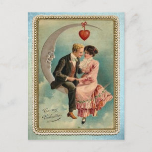 Carte Postale Les amoureux vintages sur une Lune Saint-Valentin