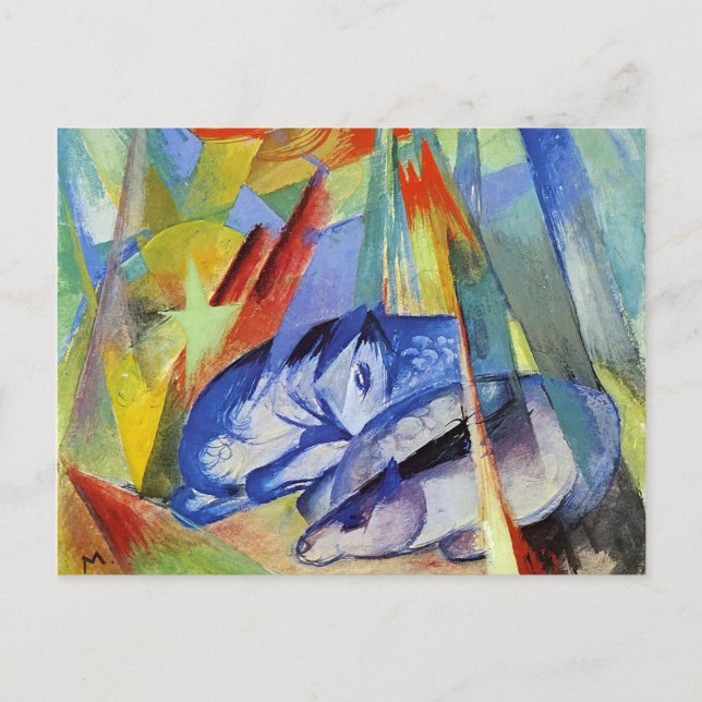 Carte Postale Les animaux endormis par Franz Marc (Devant)