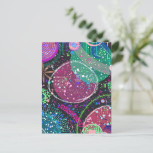 Carte Postale Les Anneaux de Saturne : Art abstrait maximaliste