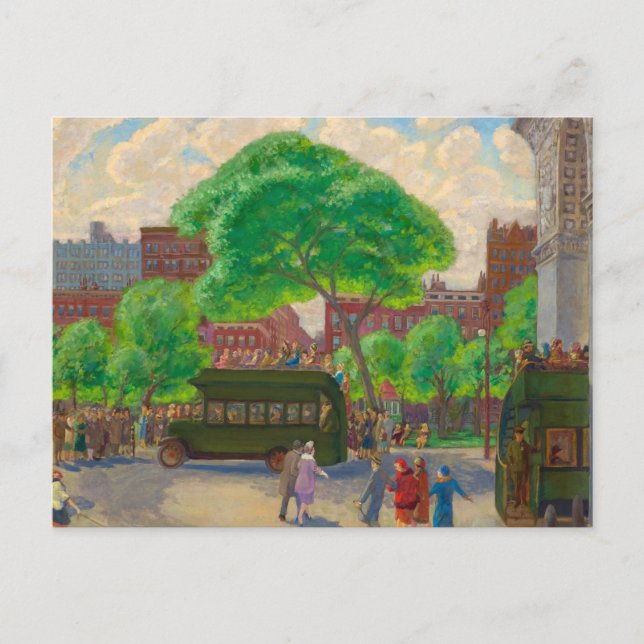 Carte Postale Les autobus sur la place par John Sloan (Devant)