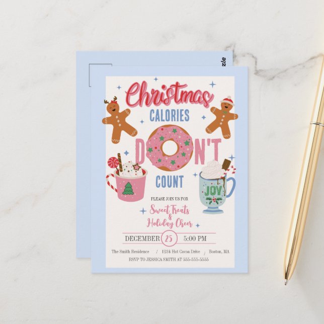 Carte Postale Les calories de Noël ne comptent pas (Devant/Arrière en situation)