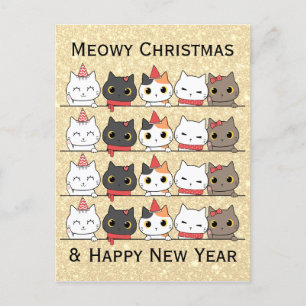 Carte Postale Les chats de Noël adorables font face à Noël hiver