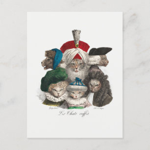Carte Postale Les chats en Casquette et en lingerie Illustration