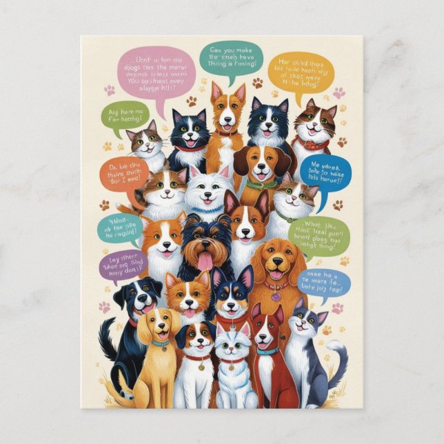 Carte Postale Les chats et les chiens disent les choses les plus (Devant)