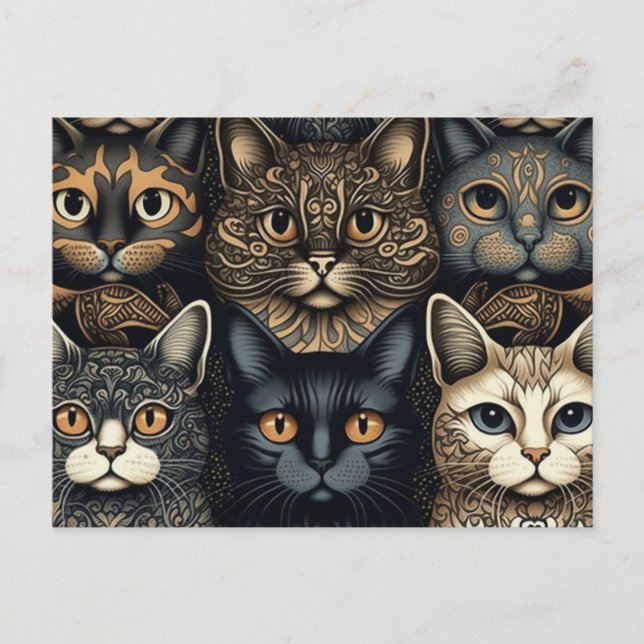 Carte Postale Les chats mignons se posant ensemble (Devant)