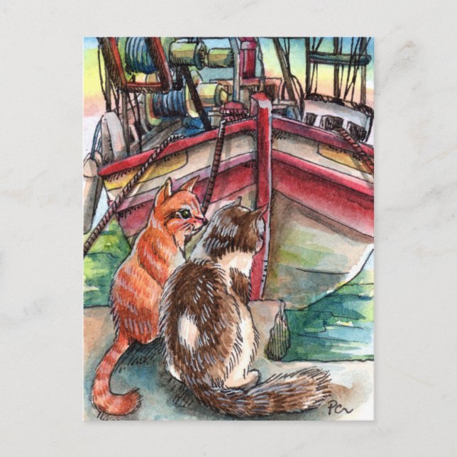 Carte Postale Les chats sur le quai (Devant)