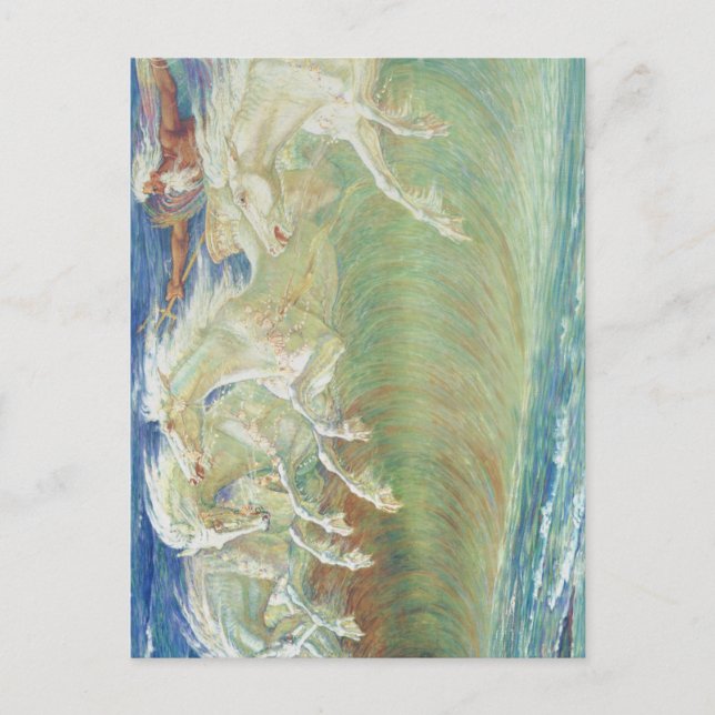 CARTE POSTALE LES CHEVAUX DU ROI NEPTUNE MARCHENT LES VAGUES (Devant)