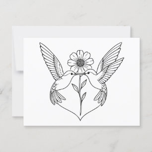 Carte Postale Les colibris en forme de coeur avec l'art de la li