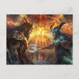 Carte Postale Les dieux Heimdall et Loki se battant à Ragnarök