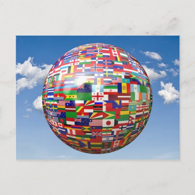 Carte Postale Les drapeaux du monde dans le monde (Devant)