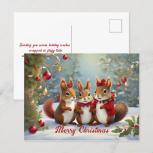 Carte Postale Les écureuils de Noël pleins de fantaisie