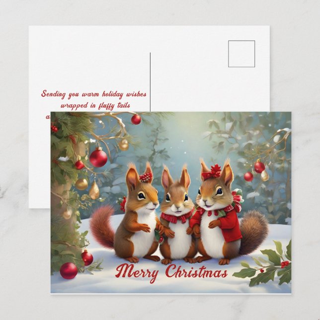 Carte Postale Les écureuils de Noël pleins de fantaisie (Devant / Derrière)