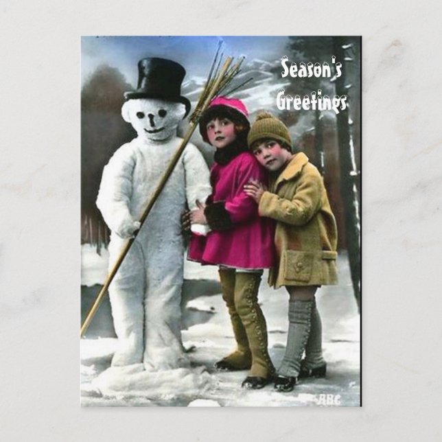 CARTE POSTALE LES ENFANTS AVEC LA NEIGE (Devant)