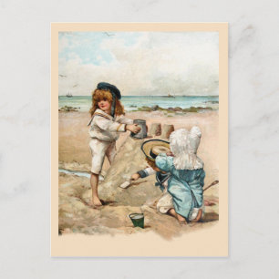 Carte Postale Les enfants construisent le Sandcastle Vintage
