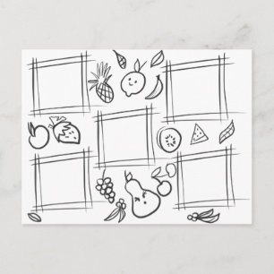 Carte Postale Les enfants Couleur Fruit Dessin amusant Doodé
