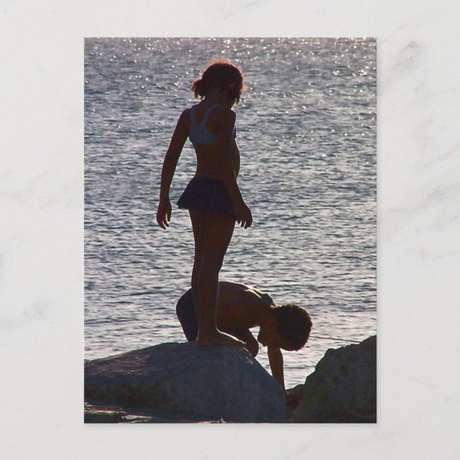 Carte Postale Les enfants jouent le long des rochers, Divi SXM (Devant)