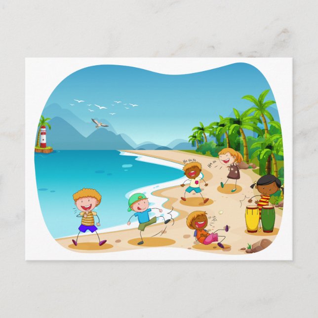 Carte Postale Les enfants sur la plage (Devant)