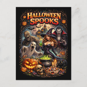Carte Postale Les épouvantails d'Halloween