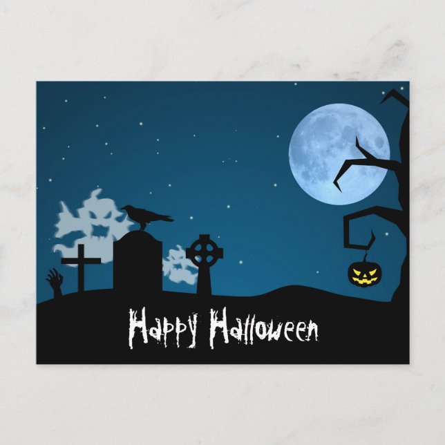 Carte Postale Les fantômes d'Halloween au cimetière (Devant)