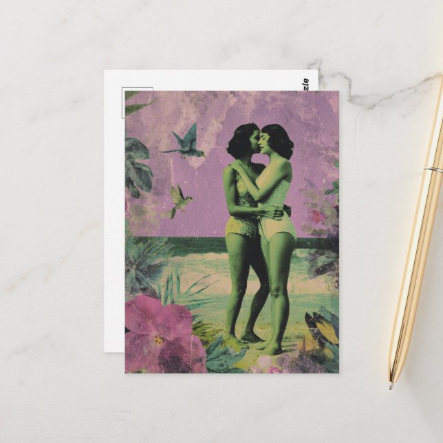 Carte Postale Les femmes à la plage qui disent des secrets (Devant/Arrière en situation)