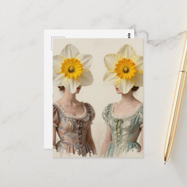 Carte Postale Les femmes à tête de jonquille (Devant/Arrière en situation)