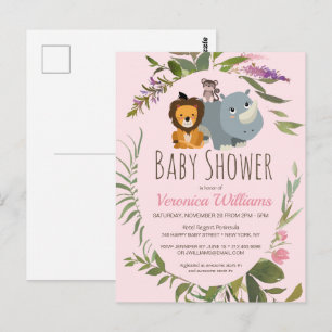Carte Postale Les filles Jungle Safari Baby shower rose Invitati