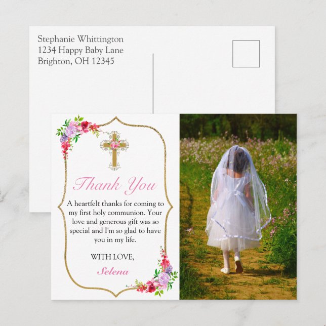 Carte Postale Les filles première sainte communion jolie photo M (Devant / Derrière)