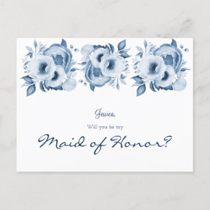 Carte Postale Les fleurs blanches bleues sont ma servante d'honn