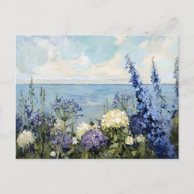Carte Postale Les fleurs et la peinture sur la mer (Devant)