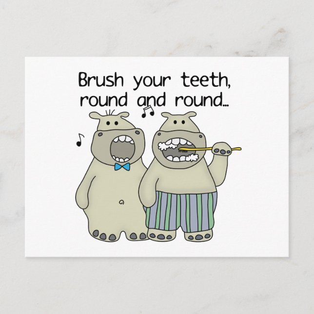 Carte Postale Les hippopotames se brossent les dents (Devant)
