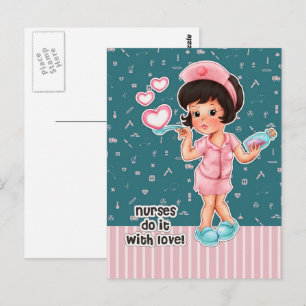Carte Postale Les infirmières le font avec amour. Cute Brunette 