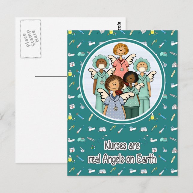 Carte Postale Les infirmières sont de vrais anges sur Terre (Devant / Derrière)