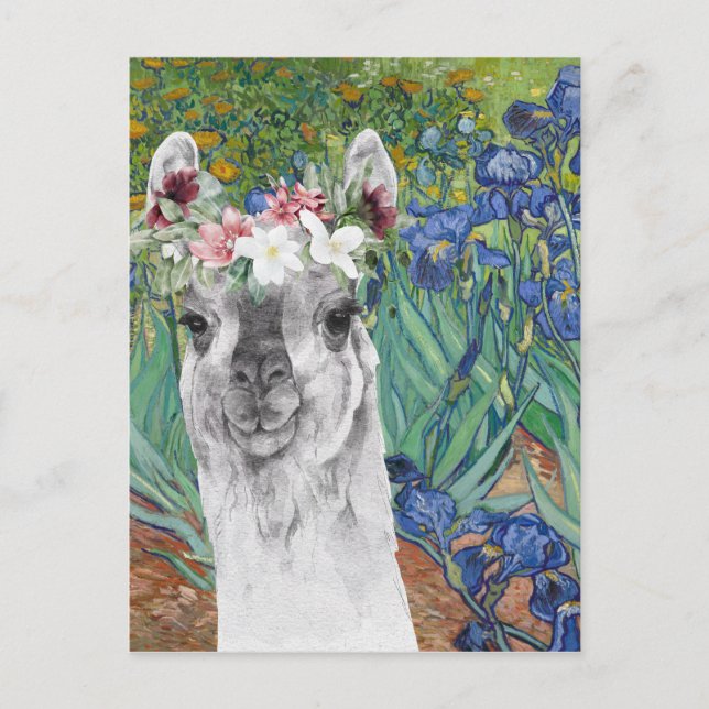 Carte Postale Les iris et la lama fantaisie de Van Gogh (Devant)