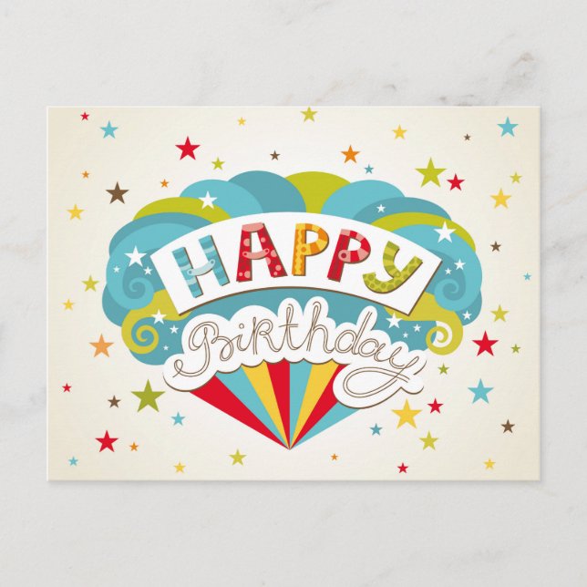 Carte Postale Les Joyeuses Étoiles D'Anniversaire Moderne (Devant)