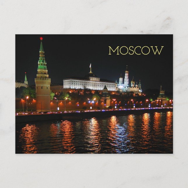Carte Postale Les lumières du Kremlin au large de Moskva, Moscou (Devant)