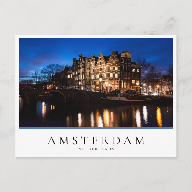 Carte Postale Les maisons du canal d'Amsterdam la nuit (Devant)