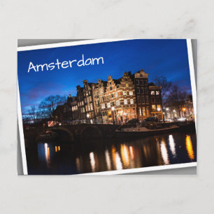 Carte Postale Les maisons du canal d'Amsterdam la nuit
