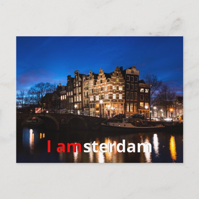 Carte Postale Les maisons du canal d'Amsterdam la nuit (Devant)